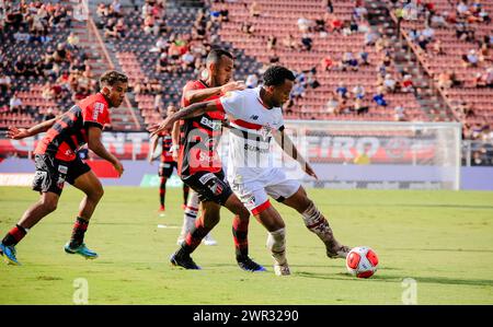 UIT, Brésil. 10 mars 2024. FC valable pour la 12ème manche du Campeonato Paulista 2024 qui a eu lieu à la Estádio Municipal DocNovelli Júnior dimanche après-midi (10). Crédit : Fabiano Martins/FotoArena/Alamy Live News Banque D'Images