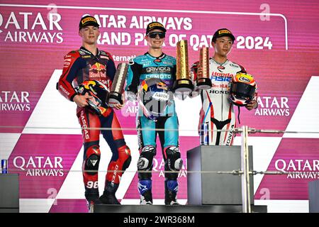 Losail, Qatar. 10 mars 2024. Courses du Grand Prix MotoGP du Qatar au circuit international de Losail, Qatar, le 10 mars 2024 en photo: Moto3™ David Alonso, Dani Holgado et Taiyo Furusato Carreras del Gran Premio de Qatar en el Circuito Internacional de Losail, Qatar 10 de Marzo de 2024 POOL/ MotoGP.com/Cordon les images de presse seront à usage éditorial exclusif. Crédit obligatoire : © MotoGP.com crédit : CORDON PRESS/Alamy Live News Banque D'Images