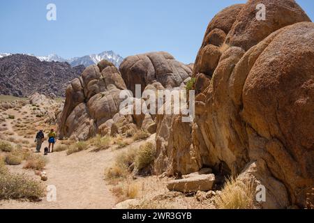 Randonneurs marchant dans les collines de l'Alabama, Californie, États-Unis, près des montagnes de l'est de la Sierra Nevada. Banque D'Images