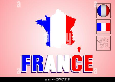 Drapeau de la France et carte en illustration vectorielle Illustration de Vecteur