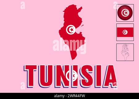 Drapeau et carte de Tunisie en illustration vectorielle Illustration de Vecteur