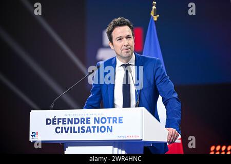 Guillaume Peltier à la réunion de lancement de la campagne électorale européenne du parti d'extrême droite 'Reconquete' à Paris, France, le 10 mars 2024. Photo Victor Joly/ABACAPRESS.COM Banque D'Images