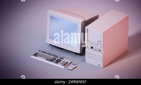 PC vintage sur fond gris. Illustration 3D. Banque D'Images