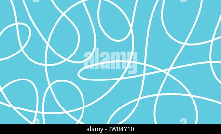 Large fond abstrait avec ligne blanche dessinée à la main, doodle. Bannière horizontale avec fond bleu Illustration de Vecteur