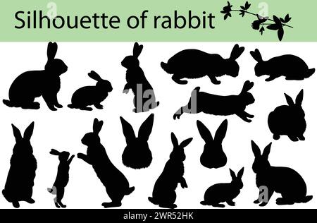 Collection de silhouettes de lapins et ses oursons Illustration de Vecteur