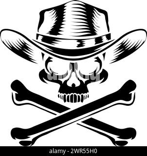 Chapeau de cowboy Western Skull Pirate Cross Bones Illustration de Vecteur