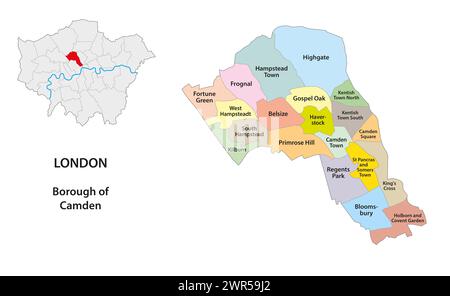 Carte vectorielle Camden Wards, London, UK Banque D'Images