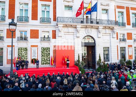 Madrid 2024 : acte de célébration du vingtième anniversaire des 11M attentats terroristes à Madrid, Espagne Isabel Diaz Ayuso, présidente de la Communauté de Madrid et figure de proue du PP, vu parler lors de l'acte de célébration de la commémoration du vingtième anniversaire des attentats terroristes de 11M le matin du 11 mars 2004 également connu en Espagne sous le nom de 11M il y a eu une série d'attentats simultanés contre le système de train de banlieue Cercanas de Madrid les explosions ont tué 193 personnes et blessés autour de 2 050 les attaques ont été menées par des individus terroristes qui opp Banque D'Images