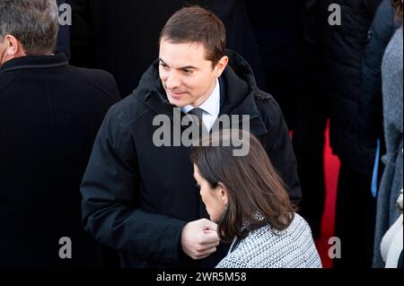 Madrid 2024 : célébration du vingtième anniversaire des 11 millions d'attentats terroristes à Madrid, Espagne Juan Lobato, secrétaire général du parti socialiste de la Communauté de Madrid, vu dans la foule lors de l'acte de célébration de la commémoration du vingtième anniversaire des attentats terroristes de 11M le matin du 11 mars 2004 également connu en Espagne sous le nom de 11M il y a eu une série d'attentats simultanés contre le système de train de banlieue Cercanas de Madrid les explosions tué 193 personnes et blessé environ 2 050 les attaques ont été menées par des individus terroristes qui o Banque D'Images