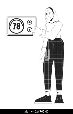 Tourner vers le bas thermostat noir et blanc dessin animé plat Illustration de Vecteur