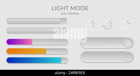 interface utilisateur en mode léger simple ensemble élégant de boutons, chargement, conception de barre de recherche Illustration de Vecteur