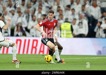 Madrid, Espagne. 10 mars 2024. Jorgen Strand Larsen (Celta) Football/Football : Espagnol 'LaLiga EA Sports' match entre le Real Madrid CF 4-0 RC Celta de Vigo à l'Estadio Santiago Bernabeu à Madrid, Espagne . Crédit : Mutsu Kawamori/AFLO/Alamy Live News Banque D'Images