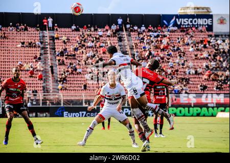 UIT, Brésil. 10 mars 2024. FC valable pour la 12ème manche du Campeonato Paulista 2024 qui a eu lieu à la Estádio Municipal DocNovelli Júnior dimanche après-midi (10). Crédit : Fabiano Martins/FotoArena/Alamy Live News Banque D'Images