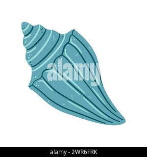 Coquillage de Conch dessiné à la main. Coquillage d'illustration plate de style de dessin animé isolé sur fond blanc. Illustration vectorielle Illustration de Vecteur