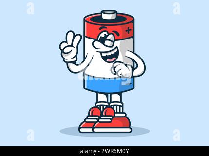 Illustration de personnage de mascotte d'une batterie avec la main formant symbole de paix Illustration de Vecteur