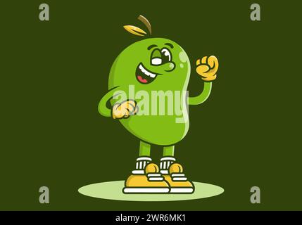 Illustration de personnage de mascotte de mangue debout en couleur verte Illustration de Vecteur