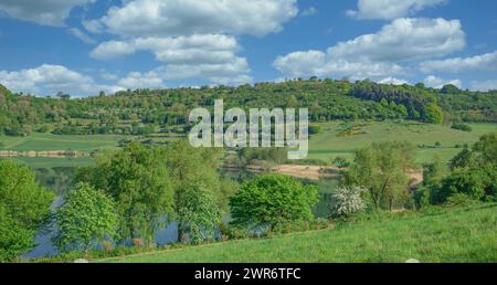 Lac de cratère appelé Schalkenmehrener Maar, l'Eifel, région volcanique de l'Eifel près de Daun, Allemagne Banque D'Images