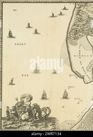 Carte des Maas de Rotterdam à la mer du Nord (première partie), représentation des Maes de la ville de Rotterdam à la mer, avec les villes voisines, les lieux, les sables, les terres arides et les cours, comme il est actuellement navigué, première partie d'une carte de la Maas de Rotterdam à la mer du Nord., imprimeur : Joost van Geel, après sa propre conception par : Joost van Geel, éditeur : Reinier Ottens (I) & Josua, imprimeur : Rotterdam, éditeur : Amsterdam, éditeur : Rotterdam, Rotterdam, 1666 et/ou 1740, papier, gravure, hauteur 498 mm × largeur 360 mm Banque D'Images