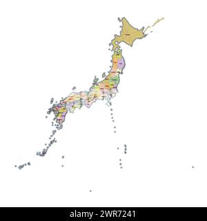 Carte administrative du Japon montrant les régions provinces Illustration de Vecteur