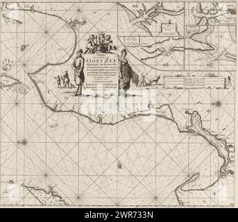 Carte de passage d'une partie de la mer Baltique avec les côtes de la Pologne et de la Lettonie, carte de passage pour une partie de la mer Baltique à partir de Sernevilse à Parnout où dans Nor in a Bysonder Tafeltie est contenu est la rivière de Dantzigk Koninghsbergen der Memel et Ryga je ne suis pas largement détaillé et corrigé de nombreuses erreurs (titre sur l'objet), carte de passage d'une partie de la mer Baltique avec la côte de la Pologne et de la Lettonie, avec des cartes en encart des approches de Riga, Danzig, Königsberg et la rivière Memel, avec trois roses de boussole, le nord est sur la gauche. Au centre un cartouche avec le titre Banque D'Images