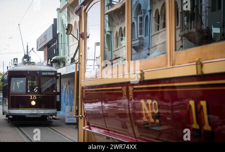 29/03/29 tramways, Christchurch, Île du Sud Nouvelle-Zélande Fiordland National Park. Banque D'Images