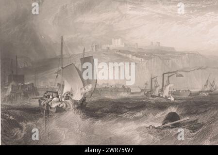 Ships at Douvres in Heavy Weather, Douvres (titre sur objet), imprimeur : James Tibbits Willmore, après peinture par : Joseph Mallord William Turner, éditeur : Ernest Gambart, imprimeur : Angleterre, éditeur : Londres, 1851, papier, gravure, gravure, hauteur 525 mm × largeur 676 mm, impression Banque D'Images