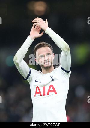 James Maddison de Tottenham Hotspur célèbre la victoire. - Tottenham Hotspur v Brentford, premier League, Tottenham Hotspur Stadium, Londres, Royaume-Uni - 31 janvier 2024.. Usage éditorial uniquement - des restrictions DataCo s'appliquent Banque D'Images