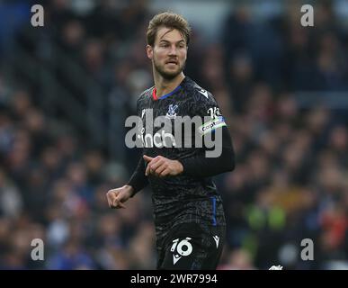 Joachim Andersen de Crystal Palace. - Brighton & Hove Albion v Crystal Palace, premier League, American Express Community Stadium, Brighton, Royaume-Uni - 3 février 2024. Usage éditorial uniquement - des restrictions DataCo s'appliquent. Banque D'Images