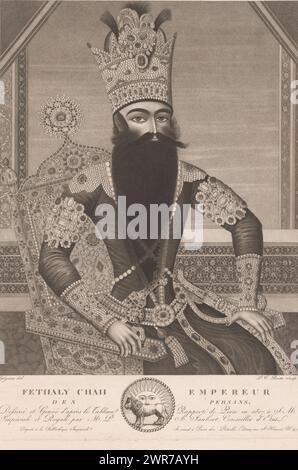 Portrait de Fath-Ali Shah Qajar, Fethaly Chah Empereur des Persans (titre sur objet), imprimeur : Louis Charles Ruotte, après dessin par : Albert Grégorius, éditeur : Jean Louis Potrelle, Paris, 1807, papier, gravure, hauteur 434 mm × largeur 345 mm, impression Banque D'Images