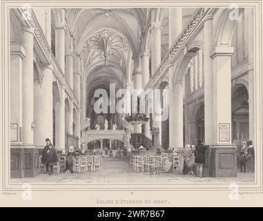 Vue de l'intérieur de l'église Saint-Étienne-du-Mont, Église parfaite Étienne-du-Mont (titre sur objet), vues de Paris et environs (titre de la série), Paris (titre de la série sur objet), imprimeur : Philippe Benoist, imprimeur : Auguste Bry, éditeur : Gihaut frères, Paris, 1843 - 1844, papier, hauteur 308 mm × largeur 448 mm, impression Banque D'Images