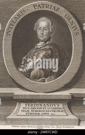 Portrait de Ferdinand Duc de Brunswick-Wolfenbüttel, imprimeur : Hermann Jakob Tyroff, Neurenberg, 1758, papier, gravure, hauteur 253 mm × largeur 172 mm, impression Banque D'Images