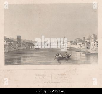 Vue du Ponte Rubaconte sur l'Arno à Florence, Florence. Pont Ruba-Conte / Florence. Ponte Ruba-Conte (titre sur objet), vues à Florence (titre de la série), Florence et ses environs (titre de la série), vues en Italie (titre de la série), Italie (titre de la série sur objet), impression fait partie d'une couverture avec dix images., imprimeur : Isodore-Laurent Deroy, après dessin par : Isodore-Laurent Deroy, imprimeur: Benard Lemercier & Cie, imprimeur : Paris, après dessin par : Florence, imprimeur : Paris, éditeur : Paris, 1843, papier, hauteur 314 mm × largeur 482 mm Banque D'Images