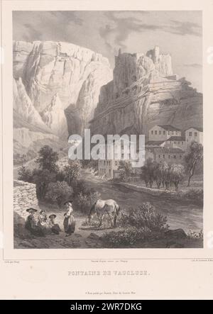 Vue de Fontaine-de-Vaucluse et la source du Vaucluse, Fontaine de Vaucluse (titre sur objet), vues en France (titre de la série), la France (titre de la série sur objet), imprimeur : Isodore-Laurent Deroy, après dessin de : Nicolas Marie Joseph Chapuy, imprimeur : Benard Lemercier & Cie, imprimeur : Paris, après dessin de : Fontaine-Vaucluse, imprimeur: Paris, éditeur : Paris, 1834, papier, hauteur 433 mm × largeur 289 mm, impression Banque D'Images