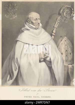 Portrait de Matthaeus Yrsselius, Abbed van der Sterren d'après Peter Paul Rubens (titre sur objet), imprimeur : Edvard Lehmann, d'après peinture par : Peter Paul Rubens, éditeur : Niels Brock Krossing, 1825 - 1892, papier, hauteur 583 mm × largeur 435 mm, impression Banque D'Images