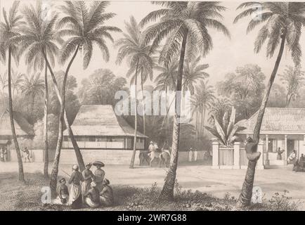Rue et maisons à Padang, Une vue de Padang / vue prix a Padang (titre sur objet), vues des Indes orientales néerlandaises (titre de la série), vues des Indes orientales néerlandaises (titre de la série), Sumatra (titre de la série sur objet), numérotées en haut à gauche : PL.XLIX., imprimeur : Paulus Lauters, après conception par: Charles William Meredith van de Velde, éditeur : Frans Buffa en Zonen, Amsterdam, v. 1847, papier, hauteur 355 mm × largeur 537 mm, tirage Banque D'Images