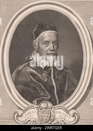 Portrait du pape Clément X, imprimeur : Pierre Simon (I), après peinture par : Giovanni Battista Gaulli, éditeur : Giovanni Giacomo de'Rossi, Vatican, 1670 - 1715, papier, gravure, gravure, hauteur 407 mm × largeur 312 mm, impression Banque D'Images