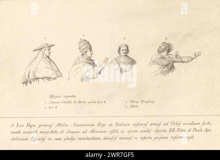 Détails de la rencontre entre le pape Léon I le Grand et Attila le Hun, imprimeur : anonyme, après peinture par : Rafaël, France, 1750 - 1800, papier, gravure, hauteur 252 mm × largeur 380 mm, impression Banque D'Images