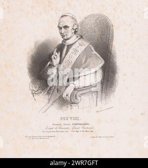 Portrait du pape Pie VIII, Pie VIII, François Xavier Castiglioni (titre sur objet), imprimeur : anonyme, imprimeur : Joseph Rose Lemercier, éditeur : Jean Fréderic Ostervald, Paris, 1829 - 1840, papier, hauteur 360 mm × largeur 272 mm, tirage Banque D'Images