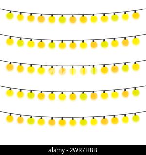 Cinq guirlandes avec des ampoules jaunes sur fond blanc. Illustration vectorielle. Illustration de Vecteur