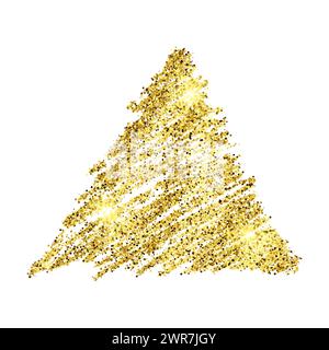 Peinture dorée dessinée à la main triangle scintillant sur un fond blanc. Fond avec des éclats dorés et effet paillettes. Espace vide pour votre texte. Vecto Illustration de Vecteur