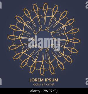 Elément circulaire géométrique vintage. Monogramme d'or de vecteur sur fond bleu foncé. Illustration vectorielle Illustration de Vecteur