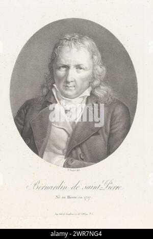 Portrait de l'écrivain Jacques-Henri Bernardin de Saint-Pierre, Bernardin de saint-Pierre (titre sur objet), Portraits de célébrités françaises (titre de la série), le panthéon français (titre de la série), imprimeur : Jean Pierre Sudre (1783-1866), imprimeur : Pierre Langlumé, Paris, 1822, papier, hauteur 427 mm × largeur 292 mm, impression Banque D'Images