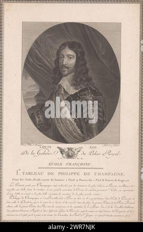 Portrait de Louis XIII, Roi de France, la Galerie du Palais Royal (titre de la série), peintures de la collection du duc d'Orléans (titre de la série), Portrait de Louis, imprimeur : François Guibert, après peinture par : Philippe de Champaigne, éditeur : Jacques couché, imprimeur : France, après peinture par : France, éditeur: Paris, éditeur : Paris, France, 1786 - 1808, papier, gravure, gravure, hauteur 415 mm × largeur 273 mm, impression Banque D'Images