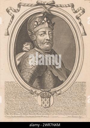 Portrait de Philippe II, roi de France, Philipes Auguste (titre sur objet), portraits de personnages importants (titre de la série), numérotés en haut au centre : 41., imprimeur : Nicolas de Larmessin (I), éditeur : Pierre Bertrand, Lodewijk XIV (koning van Frankrijk), éditeur : Paris, France, 1642 - 1678, papier, gravure, gravure, hauteur 234 mm × largeur 165 mm, impression Banque D'Images