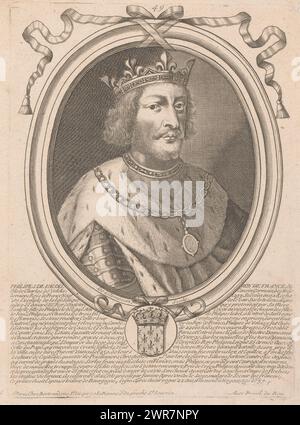 Portrait de Philippe VI, roi de France, Philipes de Valois Roy de France (titre sur objet), portraits de personnalités éminentes (titre de la série), numérotés en haut au centre : 49., imprimeur : Nicolas de Larmessin (I), éditeur : Pierre Bertrand, Lodewijk XIV (koning van Frankrijk), éditeur : Paris, France, 1642 - 1678, papier, gravure, gravure, hauteur 235 mm × largeur 170 mm, impression Banque D'Images