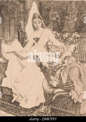 Damsel et Minstrel, imprimeur : Willem Geets, 1897, papier, gravure, hauteur 237 mm × largeur 180 mm, impression Banque D'Images