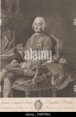 Portrait de Henri Léonard Jean Baptiste Bertin, imprimeur : René Gaillard, après peinture par : Alexander Roslin, 1769 - 1790, papier, gravure, gravure, gravure, hauteur 478 mm × largeur 326 mm, impression Banque D'Images