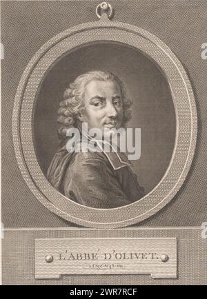 Portrait de Pierre-Joseph Thoulier d'Olivet à l'âge de 43 ans, L'abbé d'Olivet (titre sur objet), imprimeur : Jean Charles le Vasseur, après dessin par : Restout, 1744 - 1816, papier, gravure, gravure, gravure, hauteur 268 mm × largeur 188 mm, impression Banque D'Images