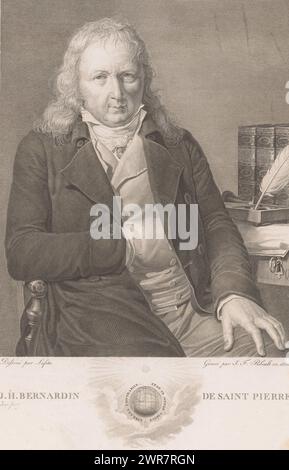 Portrait de Jacques-Henri Bernardin de Saint-Pierre, imprimeur : Jean François Ribault, après dessin par : Louis Lafitte, imprimeur : Dien, 1805, papier, gravure, gravure, hauteur 319 mm × largeur 244 mm, impression Banque D'Images