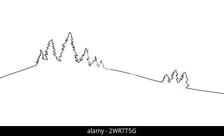 Auto-dessin une animation simple d'un dessin continu d'une ligne d'arbres de Noël, forêts sur le fond Illustration de Vecteur